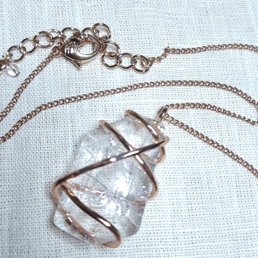 Rose Gold Wire Wrapped Crystal Pendant Necklace 19"